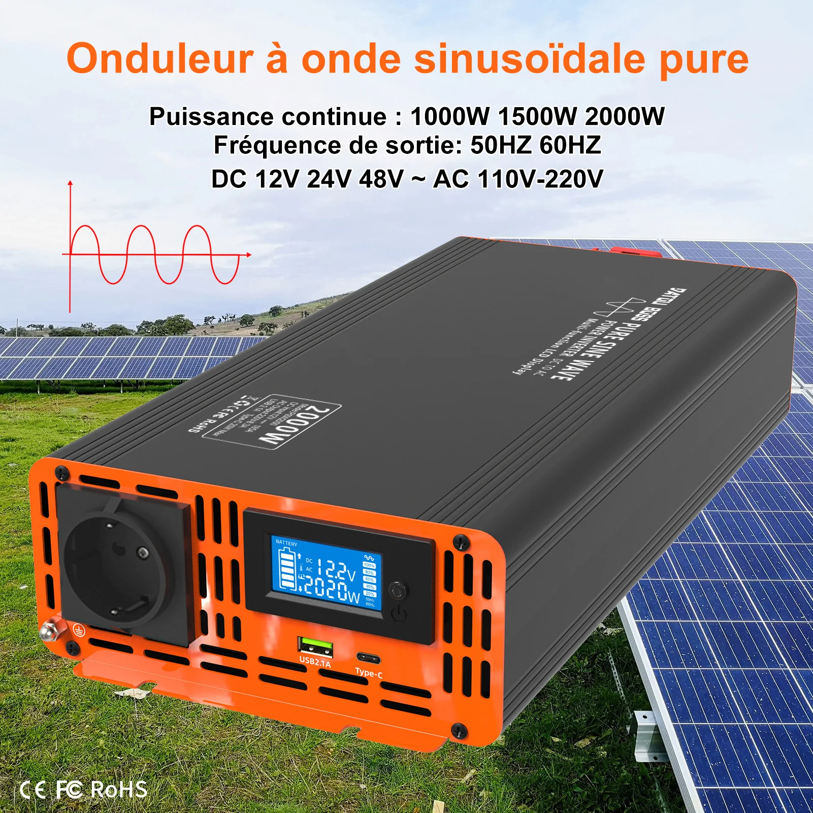 Onduleur DATvissed Boss 12V 220V 4000W DC 12V 24V 36V 48V 60V vers AC onduleur-datvissed-boss-12v-220v-4000w-dc-12v-24v-36v-48v-60v-vers-ac