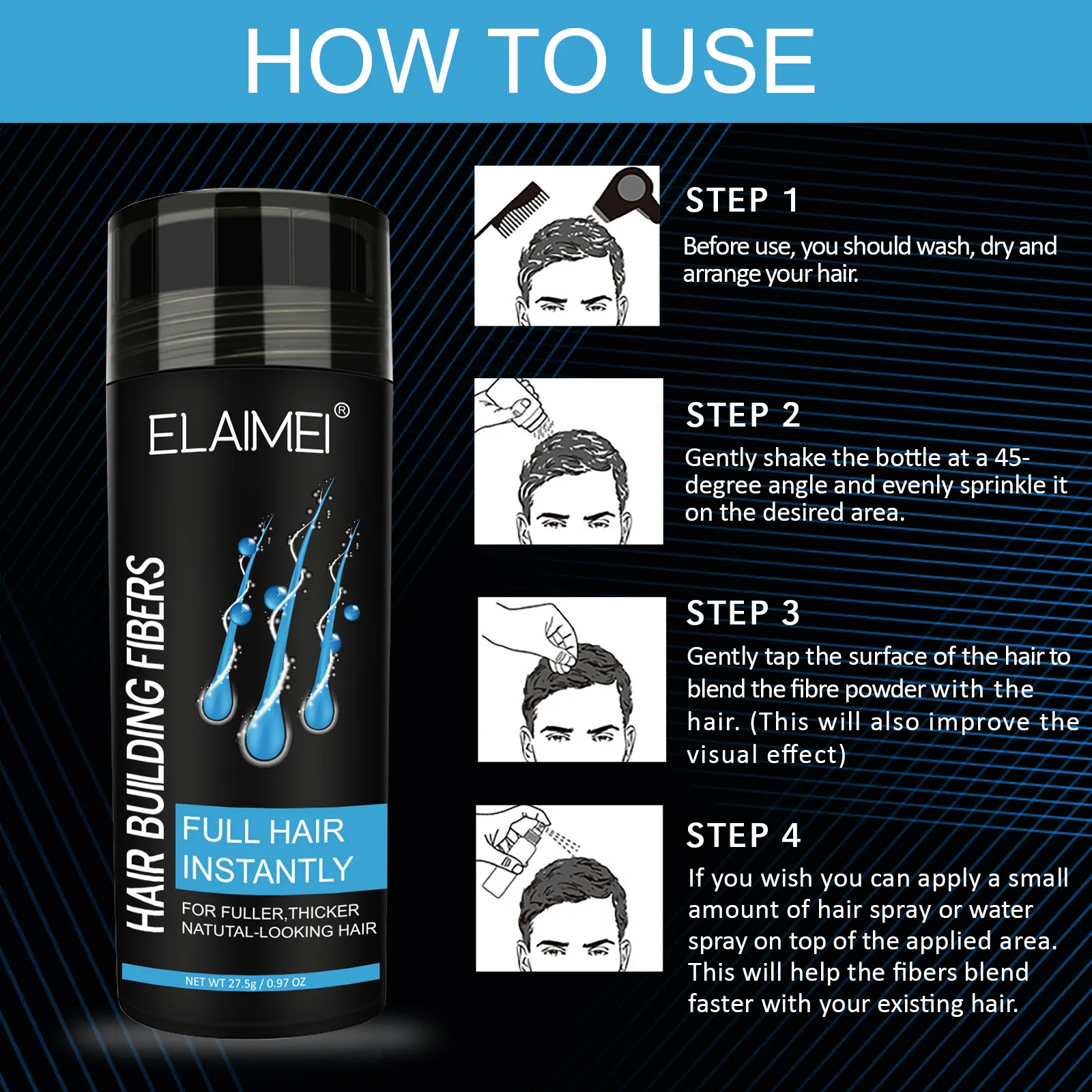 4color ELAIMEI Keratin hair fiber powder hair fiber powder thickening