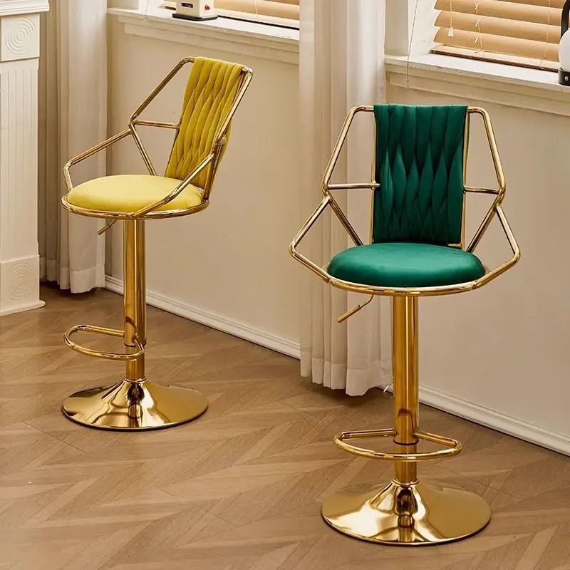 Bar Chair Swivel Luxury Home Velvet Gold Adjustable High Back Counter Stool Elegant Design High End Modern Style Furniture Set