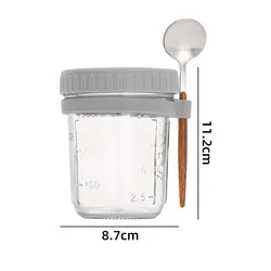 Portable Breakfast Oats and Yogurt Container with Lid and Spoon - 300ML Food Storage Box (Grey)