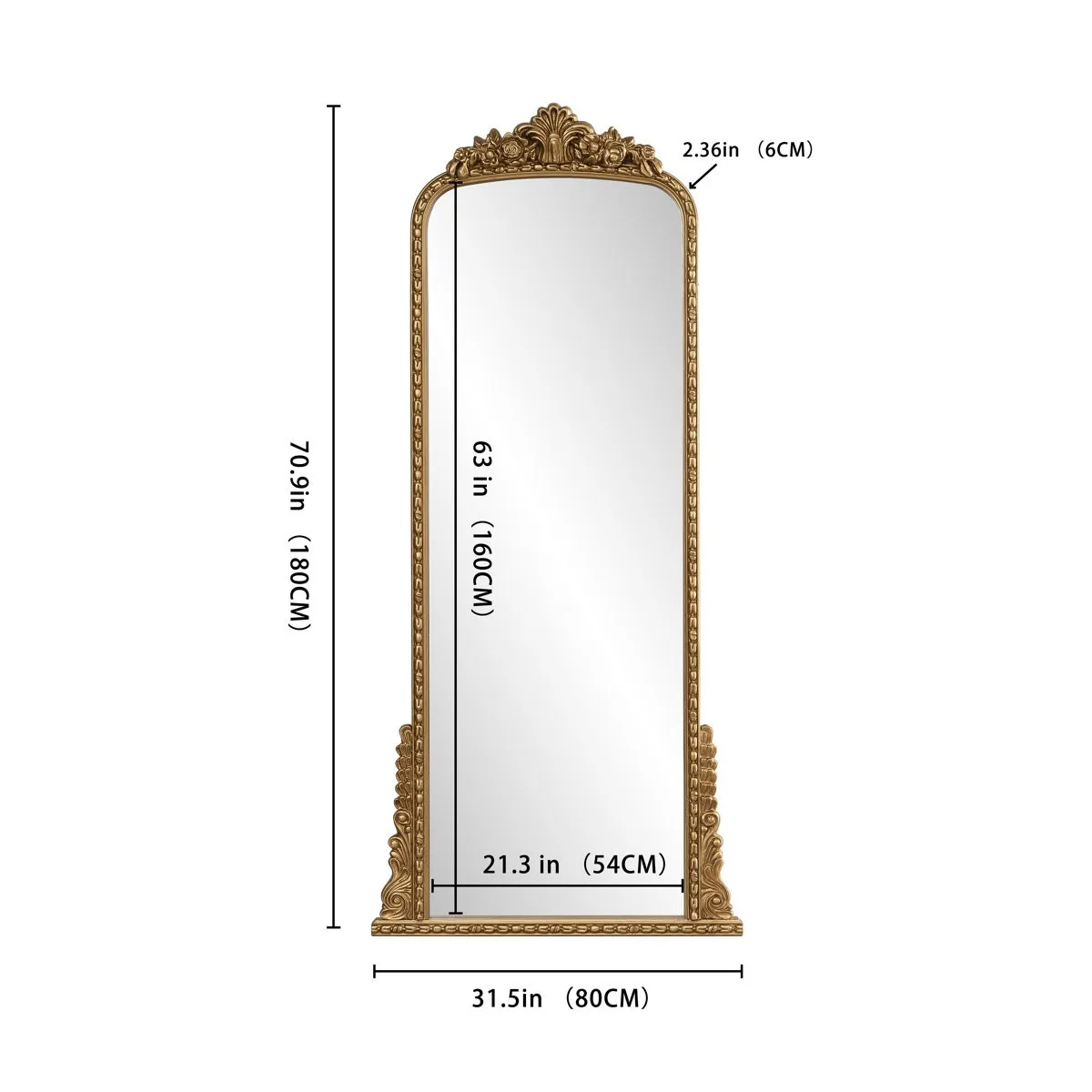 SHYFOY 70.8" Antique Gold Arch Mirror 5