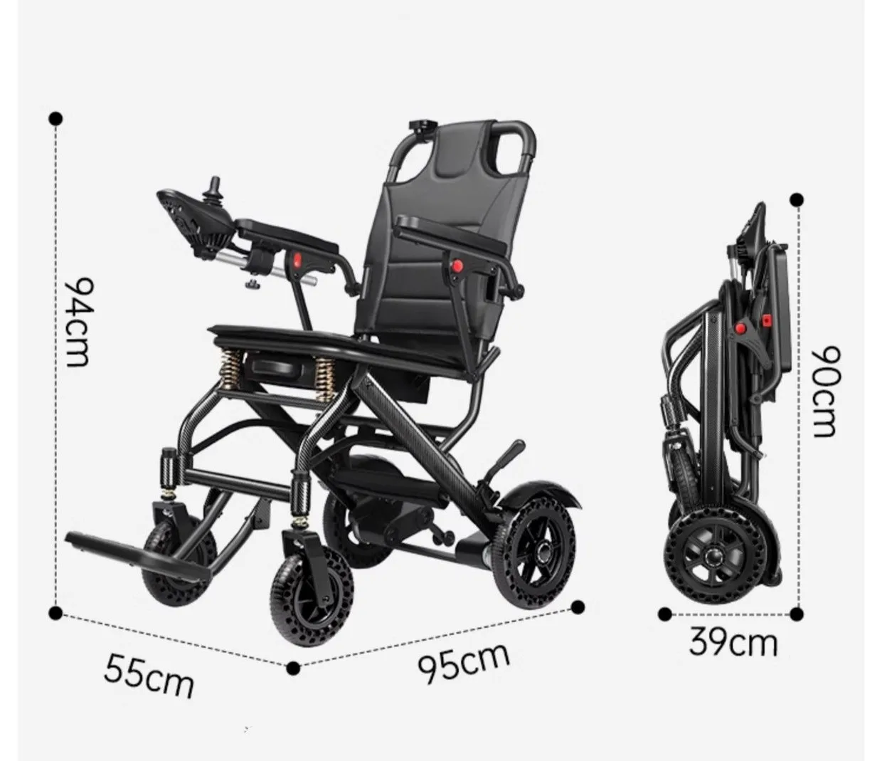 Electric Wheelchair Aluminum Lightweight Foldable Wireless Remote Control Brushless Motor Carbon Transfer Shock-absorbing 16.5KG