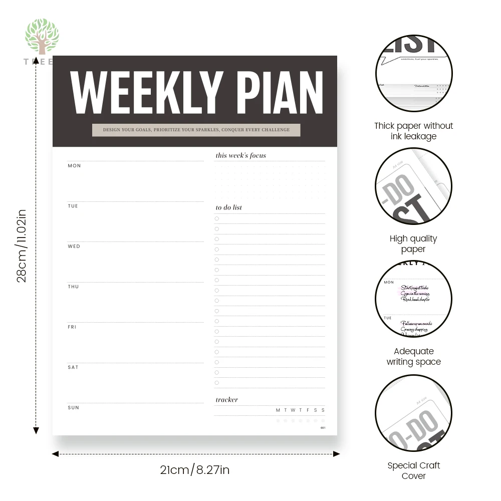 1Pc Notebook To-Do List, No Date Weekly Planner, Weekly Plan List, Must-Do Items, Memo, Habit Tracker, Easy to Tear Pages