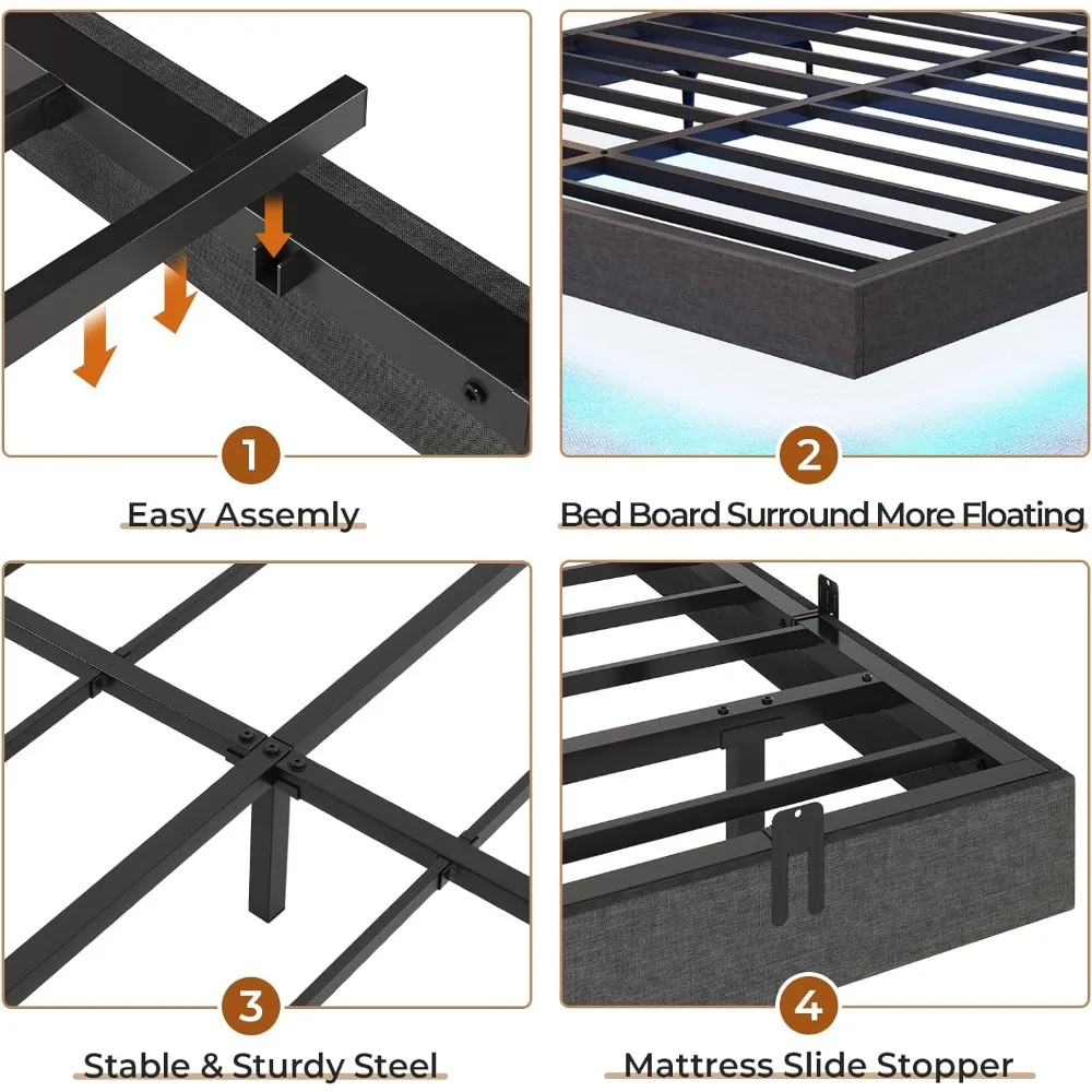 Floating Bed Frame Full Size with LED Lights, Modern Metal Full Platform Bed, Solid and Stable, Noise Free, No Box Spring Needed 6