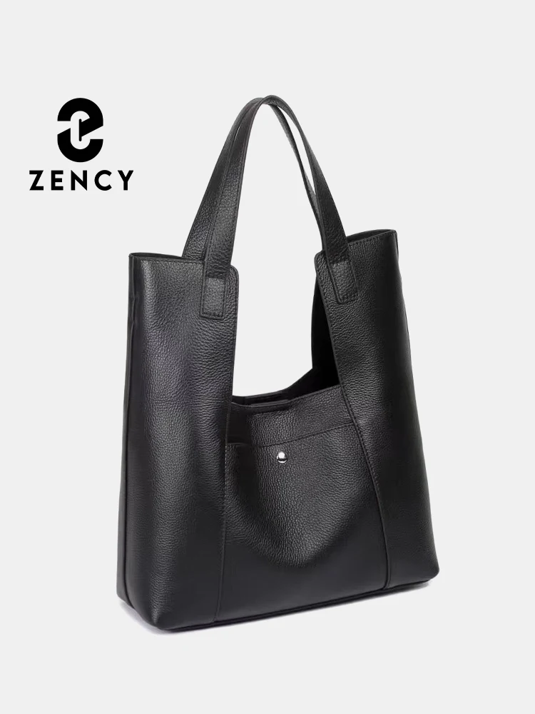 

Zency Soft Cowhide Leather Winter Women's Shoulder Bag Vintage Commuter Big Capacity Female Handbag Shopper Composite Bucket Bag