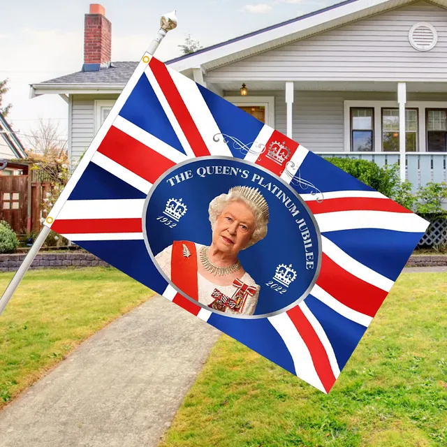 3x5Ft Queen Platinums Jubilee Flag Union Jack Flags British Decorations For Home Garden Queen Elizabeth Featuring Her Majesty 2