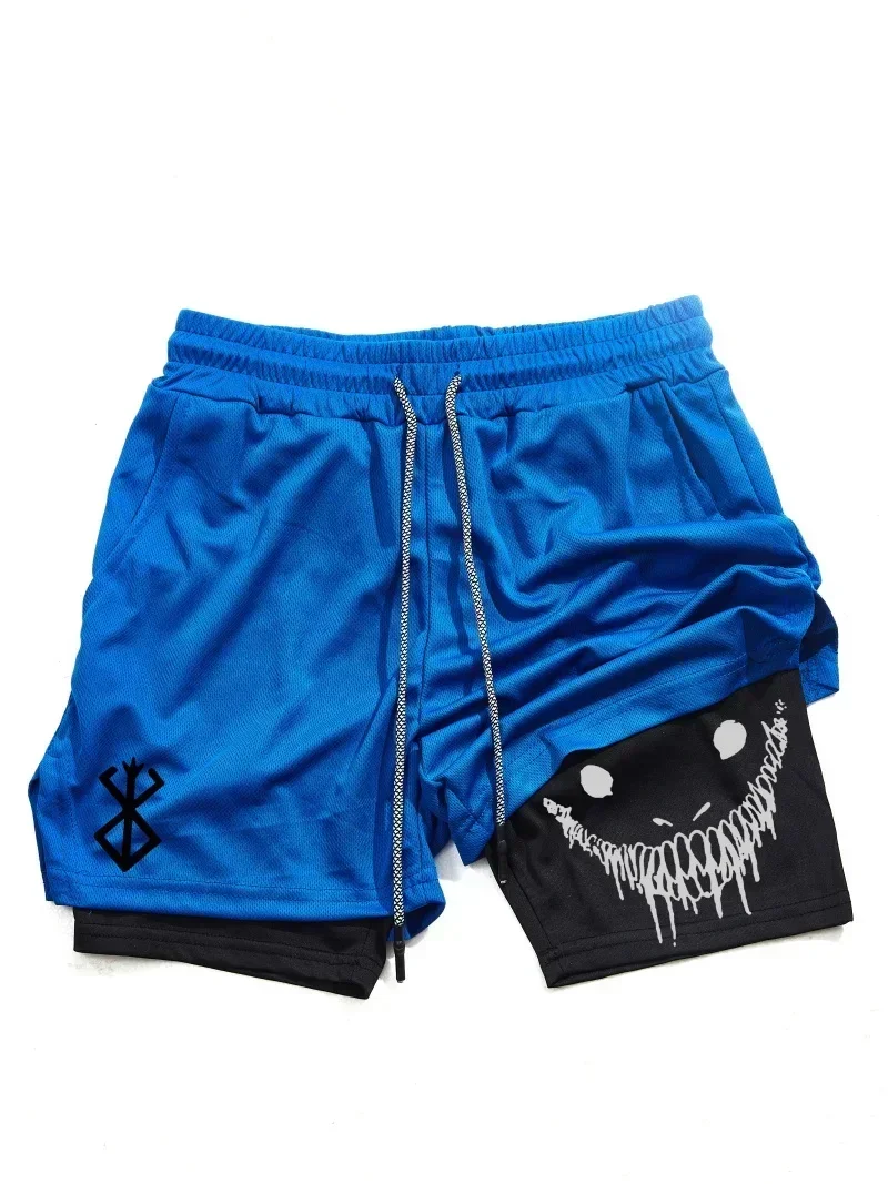 Compression Shorts Men's 2-in-1 Performance Fitness Shorts Pocket Drawstring Quick Dry Running Workout Summer Sportswear M-3XL 2