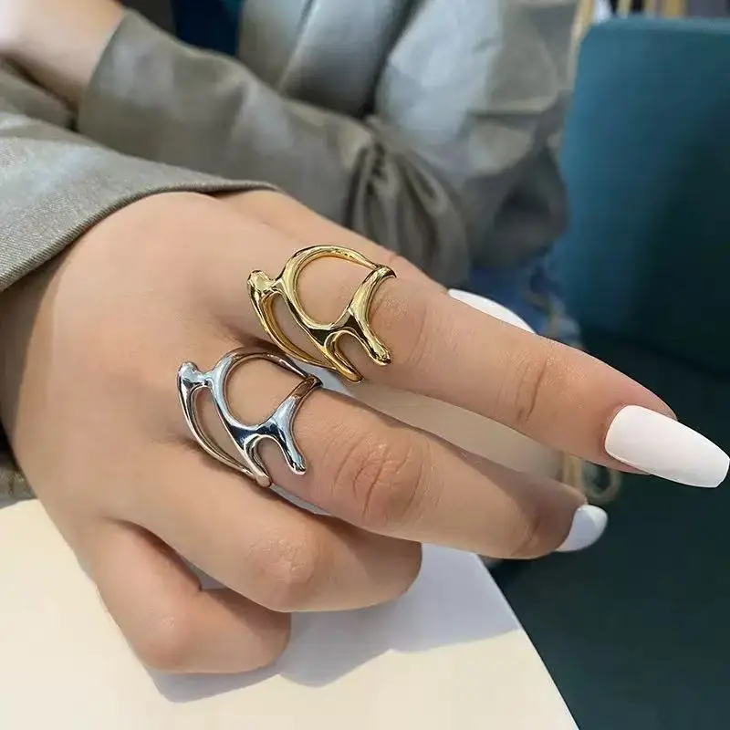 Creative Punk-style Hollow Geometric Irregular Melting Electroplated Gold Adjustable Opening Ring For Teenagers Opening Ring
