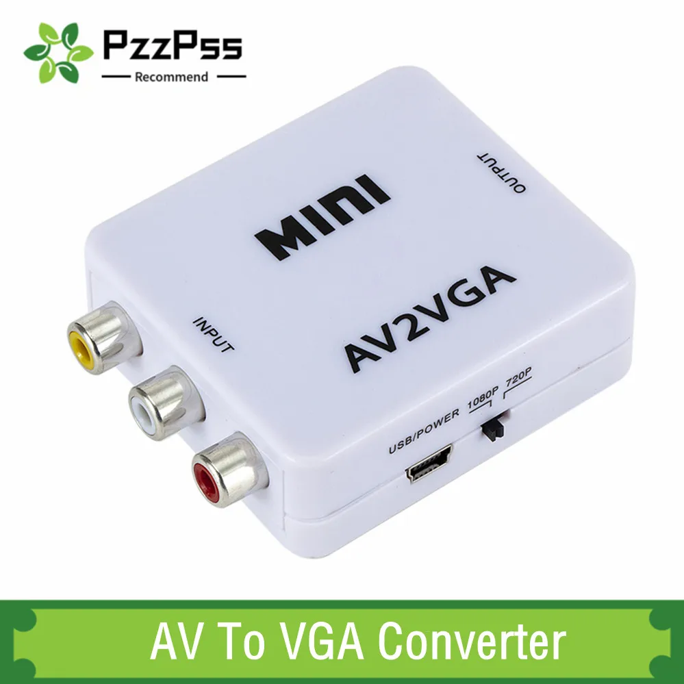 Мини-видеоконвертер PzzPss 1080P RCA AV на VGA, видеоконвертер, конвертер с 3,5 мм аудио AV2VGA / CVBS + аудио на ПК HDTV