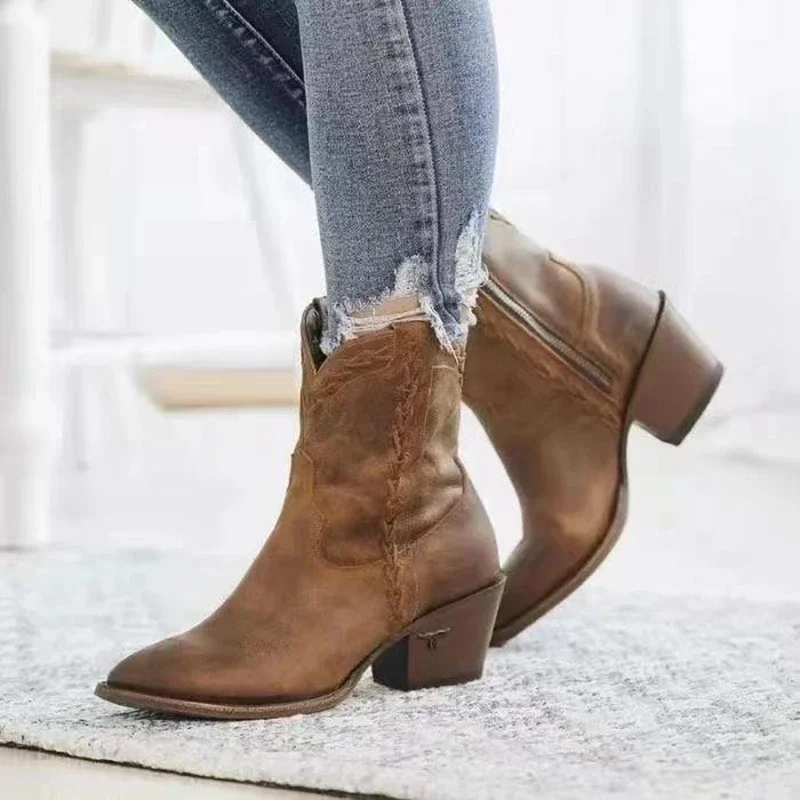 

Botas De Mujer 2021 Fashion Ankel Boots for Women Platform Heels Zip Sexy Cowboy Boots winter Motorcycle bootse Shoes 34-43 771