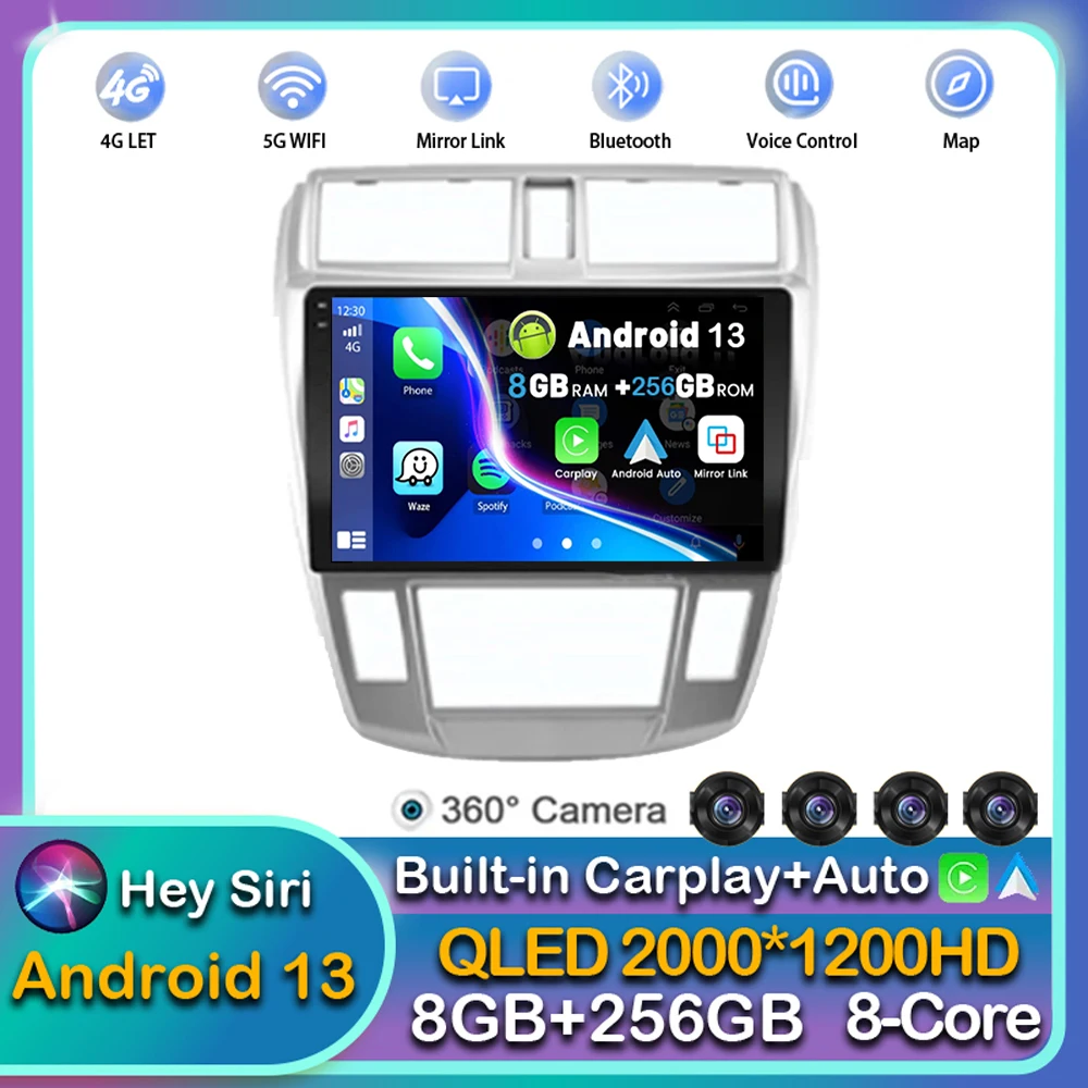 

Android 13 Carplay Auto Car Radio For Honda City 2008 2009 2010 2011 2012 2013 Multimedia GPS Player Video Stereo WIFI+4G DSP BT