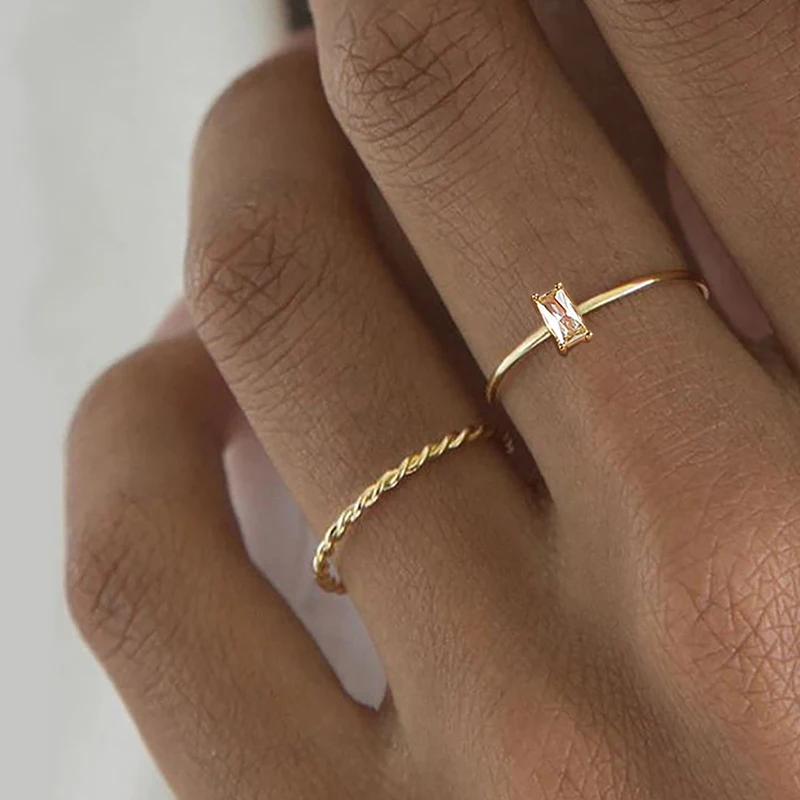 Anel fino de corda torcida chique para as mulheres, anéis de casamento de metal de aço inoxidável banda de dedo, elegante simples vintage festa jóias