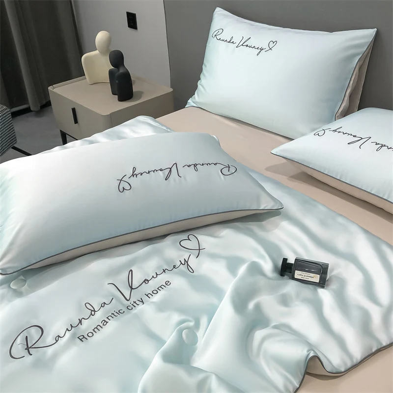 Summer Quilt Grade A Washable Ice Silk Summer Quilt Set or 1 Pcs Quilt Skin-friendly Air Conditioning Embroidered Comforter
