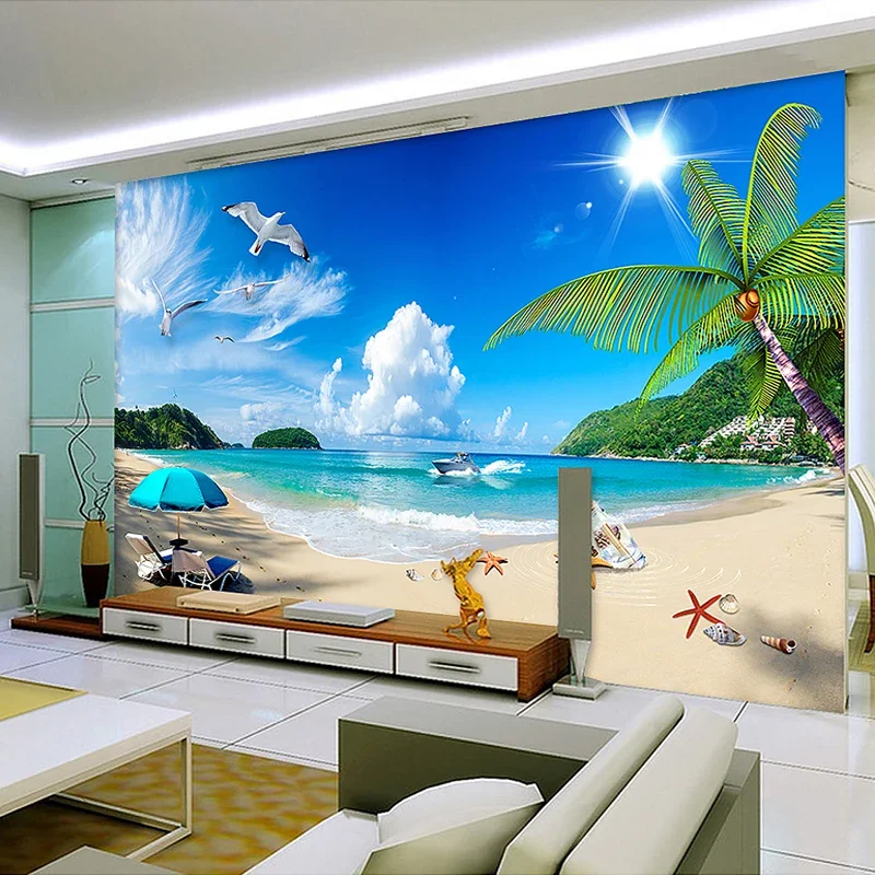 mural de parede 3d personalizado Papel de parede 3D estéreo realista Tigre  Céu azul e nuvens brancas Pintura de parede Sala de estar Quarto desenho  animado Papéis de parede