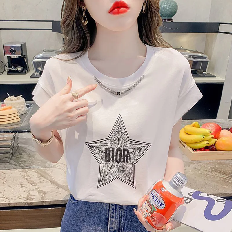 Fashion O-Neck Printed Loose Chain Letter Blouse Female Clothing 2023 New Casual Pullovers Tops All-match Commute Shirt