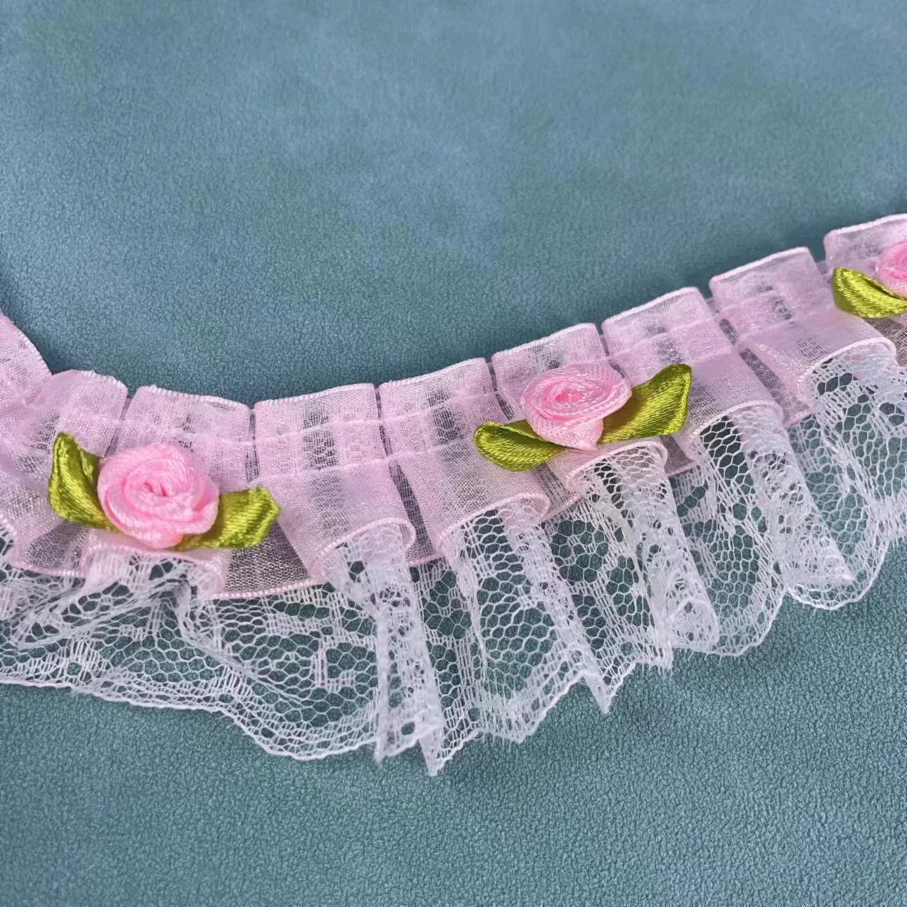Embroidery 3D bow rose flower mesh lace fabric DIY sewing applique collar doll wedding womens dresses cloth decor