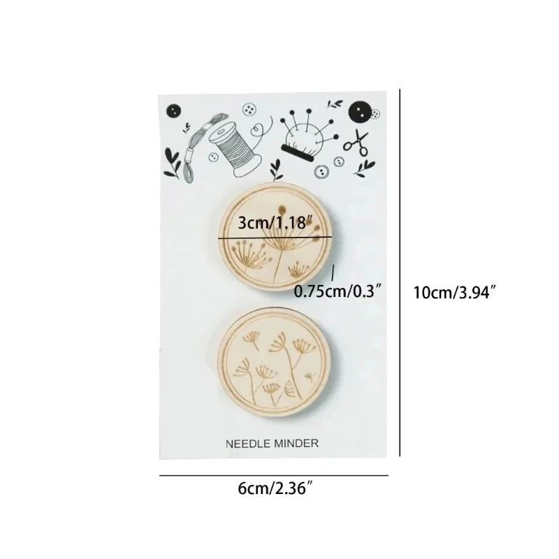 Cross Stitch Wood Needle Minder Round Sewing Magnet Needle Keeper Embroidery Carved Flower Pattern Needlework Accessories 2Pcs