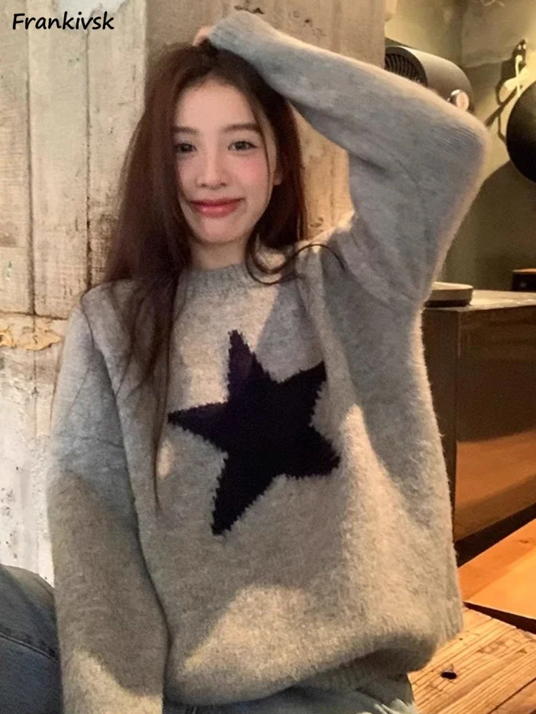 

Свитеры женские с узором, простые универсальные, со вставками, уличная одежда для отдыха и студентов, мешковатые, с круглым вырезом, элегантные, классические, стильные