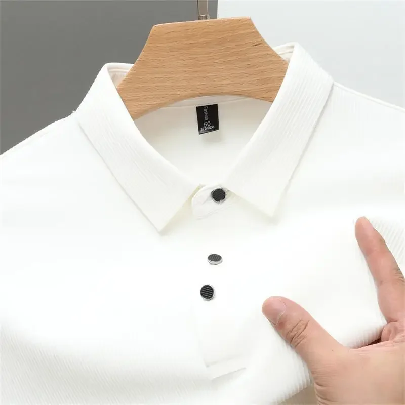 Polo a maniche corte in waffle casual da uomo nuova Top tinta unita alla moda - immagine 4