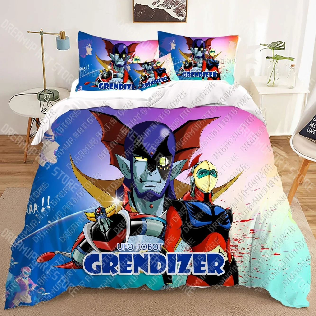 UFO ROBO GRENDIZER GOLDORAK 3D 침구 세트 인쇄 이불 커버 성인_ 어린이 침대 이불 생일 선물 