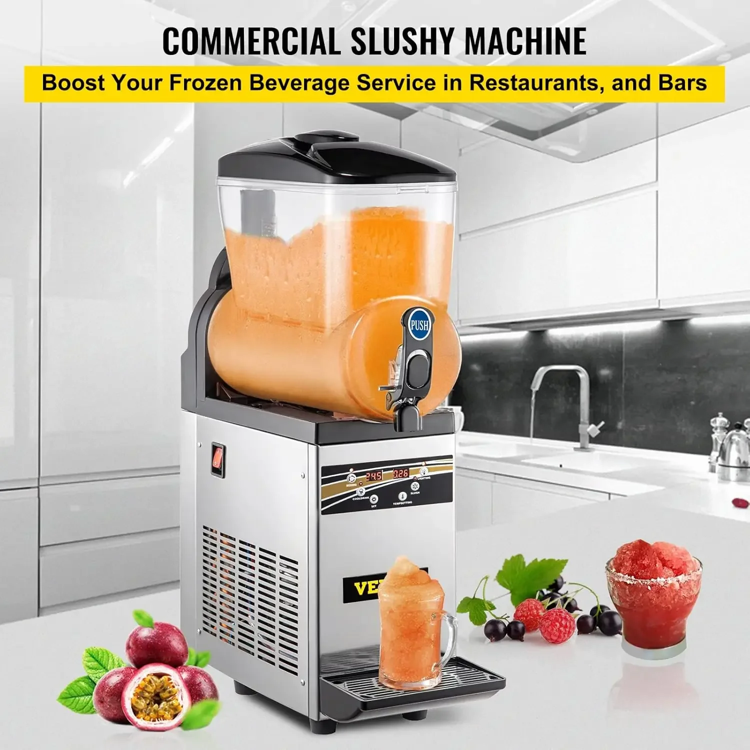 Commercial Margarita Machine, 1Tank 15L Commercial Slushy Machine, Stainless Steel Smoothie Frozen Drink Maker, 500W 110V 2