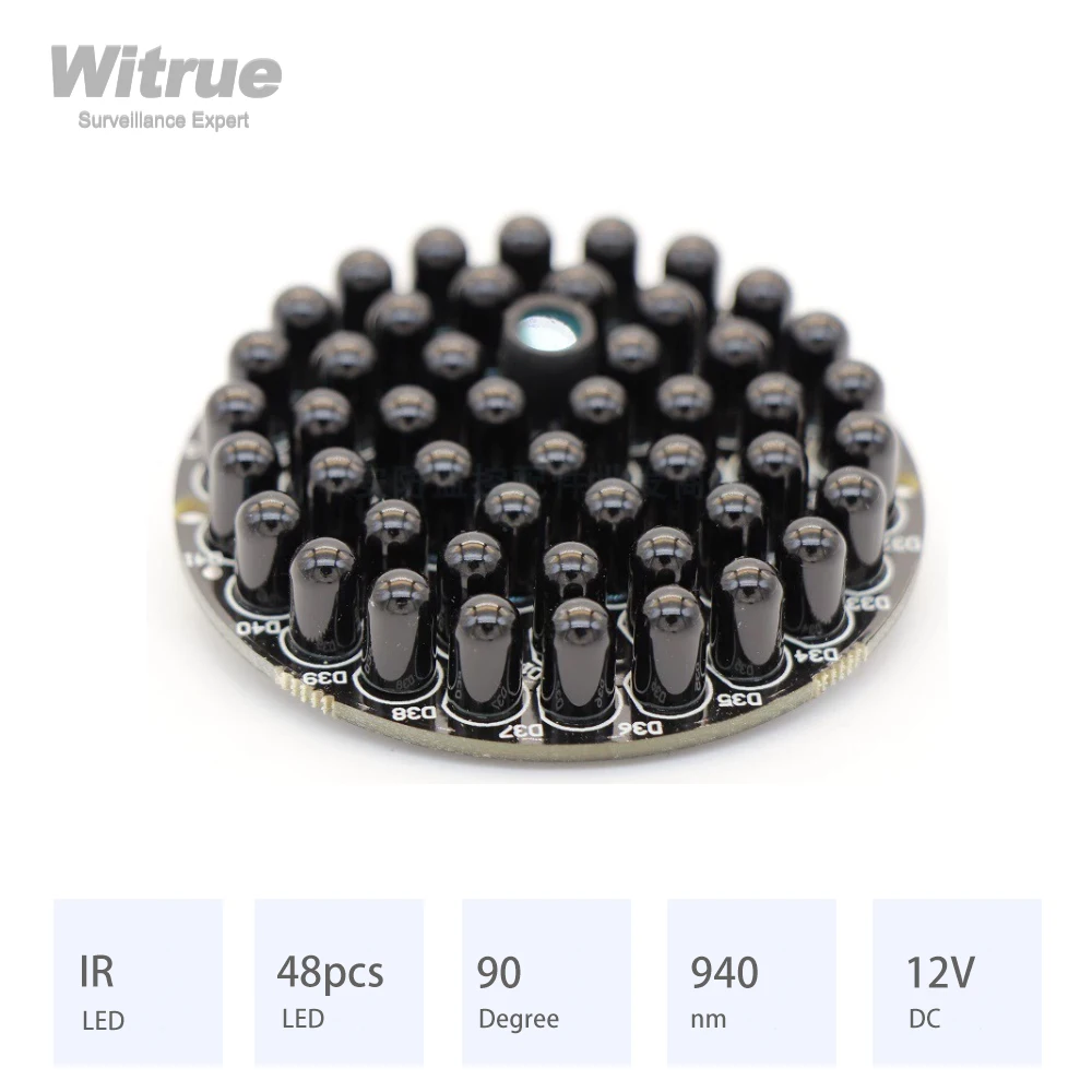 Witrue Infrared IR Board 940nm Invisible Light 48pcs LEDs 90 Degree for Surveillance Camera CCTV Accessories