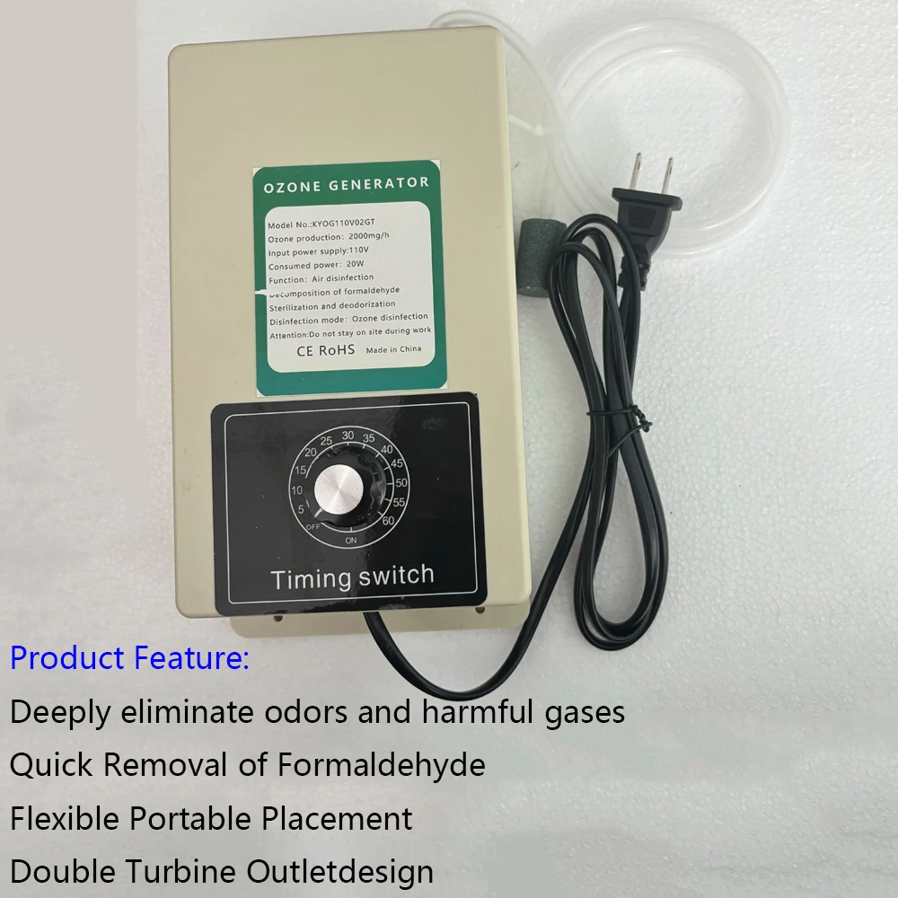 2000mg/h Ozone Generator Machine Home Air Water Purifier for Oil Fruits Vegetables Meat Food With Timer EU/US Plug ozone generator machine