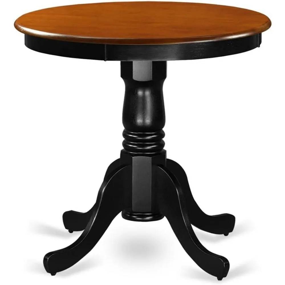 Eden Kitchen Table - a Round Dining Table Top with Pedestal Base, 30x30 Inch, Mahogany & Linen White 4
