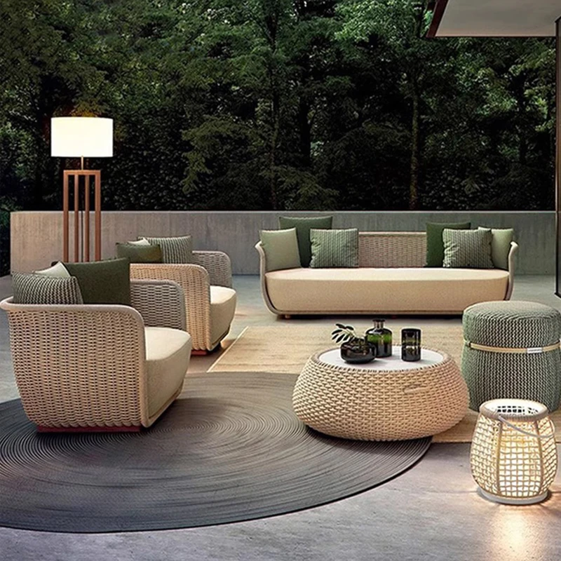 

Outdoor Rattan Sofa Garden Balcony Outdoor Sun Protection Leisure Sofa Homestay Garden Sun Room Rattan Sofa Combination WKGF