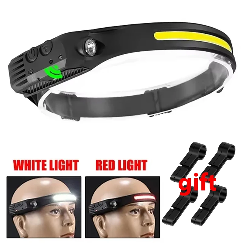 USB Rechargeable LED Sensor Headlamp COB Headlight Head Torch Work Light Waterproof Headlamp for Fishing Camping Lantern