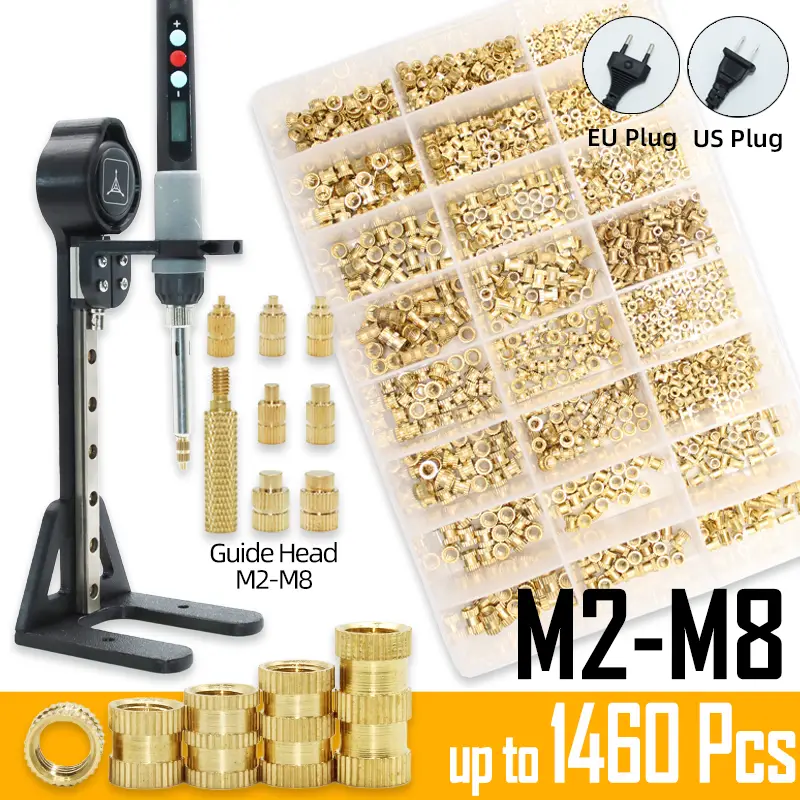 Heat Set Insert Press Tool Electric Soldering Iron Tip M2 M3 M4 M5 M6 M8 Thread Brass Inserts Nut Embedded Kit for 3d Printing image 1