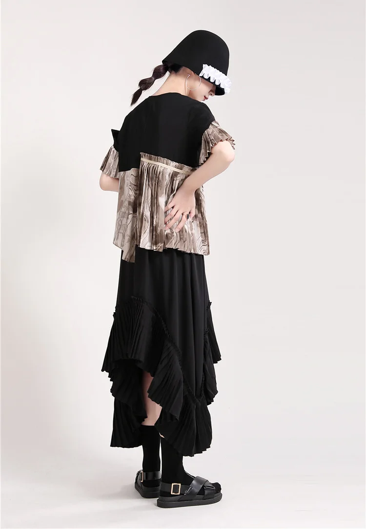 RSC Women Loose Large Size Black Design Irregular Pleated Skirt Office Lady Style Wild Fashion Tide Spring Summer 2022 RS0217 satin skirt