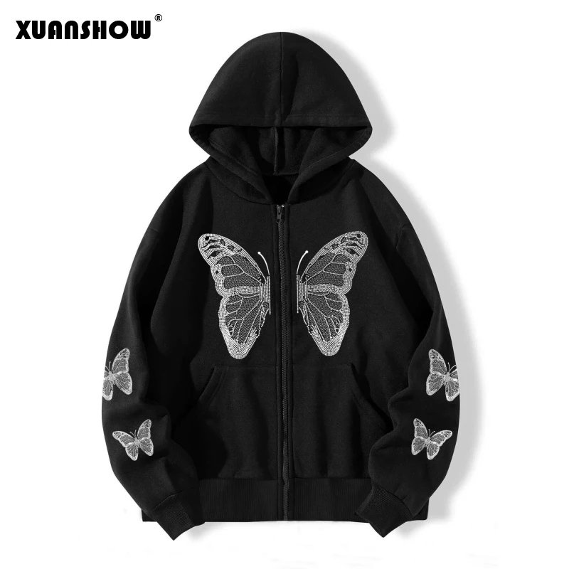 XUANSHOW Autumn Winter Women's Zip Up Hoodie Sweatshirt