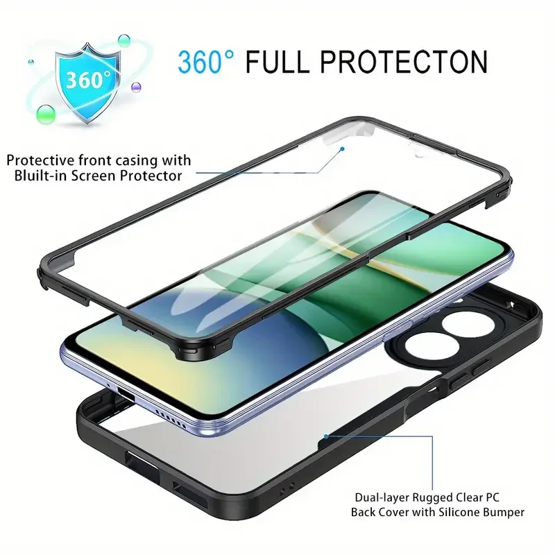 Transparent Dual Layer Shockproof Phone Case - Durable PC+PET Hybrid Cover Shell (6.88)