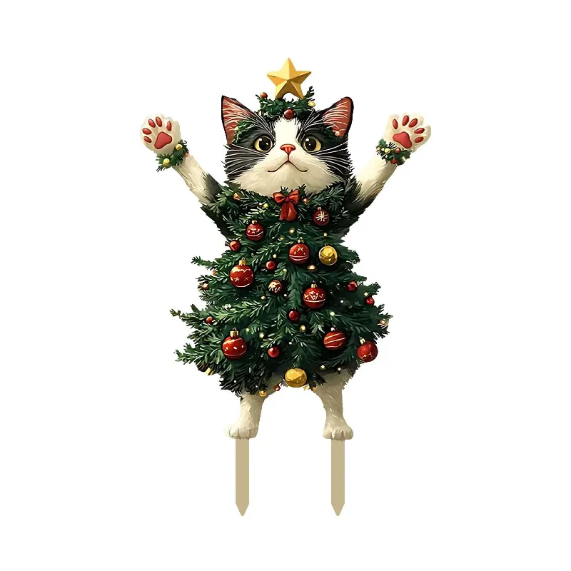 Christmas Cat Metal Craft Decoration - Hollow Outdoor Garden Stake for Home Decor - Convenient and Practical Yard Ornament