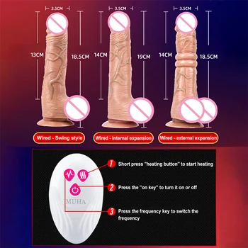 Telescopic Vibrating Soft Realistic Dildo Female Masturbation With Suction Cup Heating Penis Remote Control Dick For Women 6