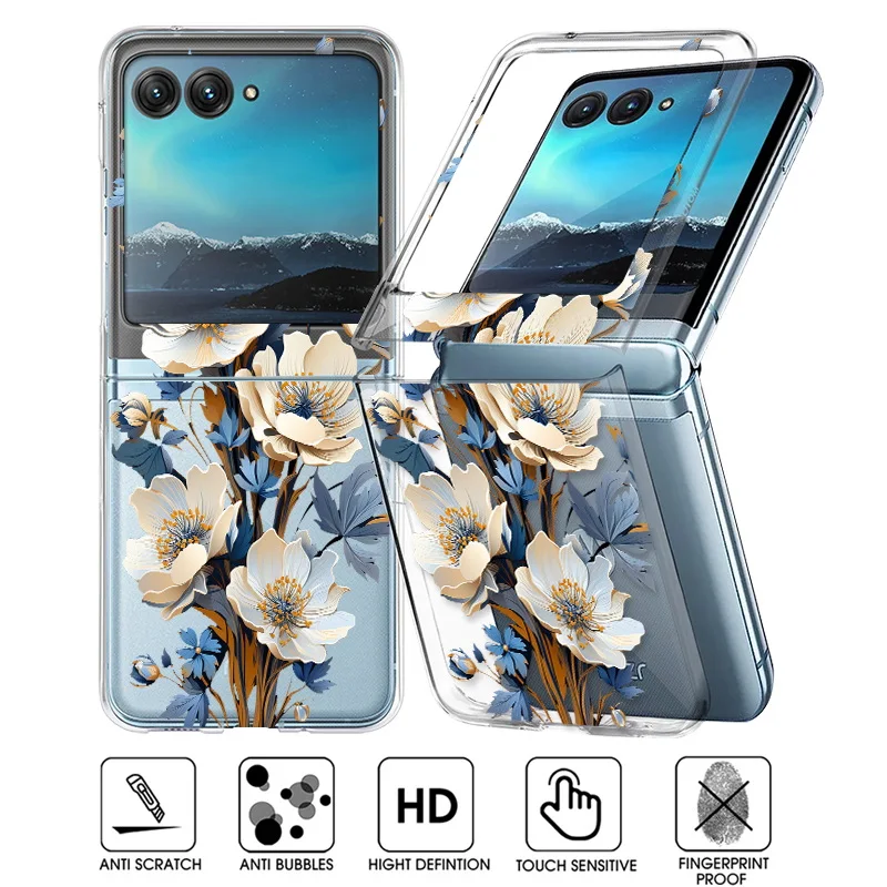 Floral Clear Shockproof Folding Phone Case - Transparent Hard Back Cover