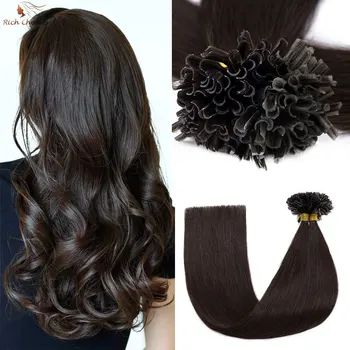 Scelte ricche 100 fili estensioni dei capelli con punta a U capelli umani marrone più scuro 14-24 pollici 50G punte di estensione delle unghie veri capelli naturali