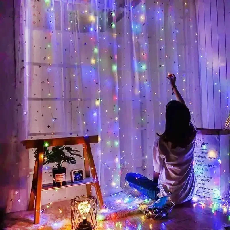 Description Picture 3 of itemUSB Remote Control 6x3m LED Curtain Garland on The Window Fairy Light String Wedding Christmas Decor for Bedroom Home New Year