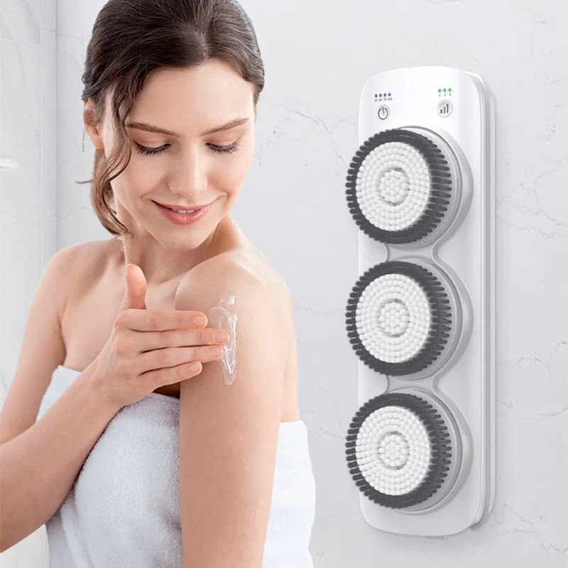 Electric Body Brush Back Scrubber, Wall-Mounted Body Brush with Soft Bristles, Rechargable Shower for Cleansing