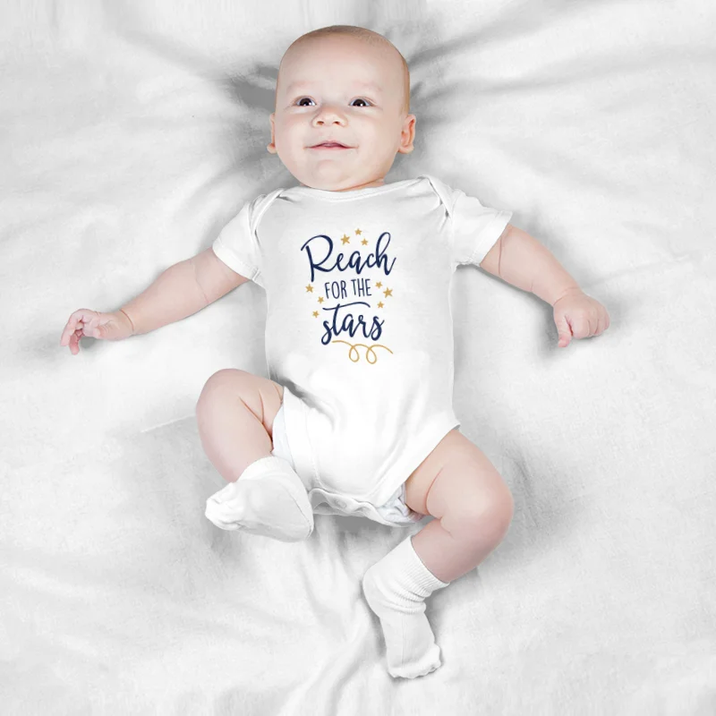 

Keescewow Newborn "Reach for the stars" Printing Climsuit High Quality Fashion Short Sleeve Baby Soft Bodysuit
