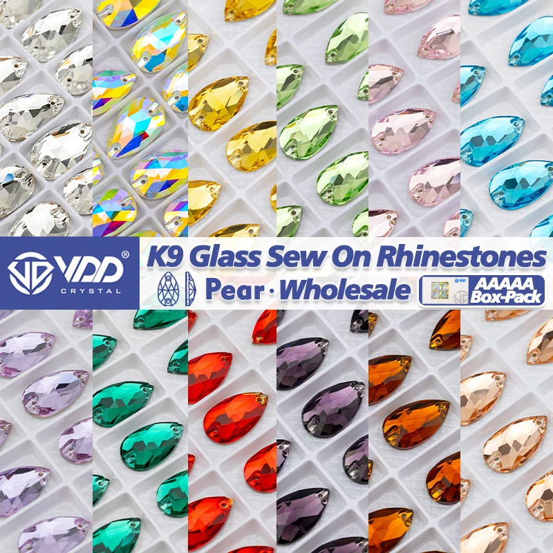 VDD Großhandel Birne Top Qualität K9 Glas Nähen Auf Strass Kristall FlatBack Nähen Steine Für Kleidungsstück DIY Kleidung Hochzeit Kleid