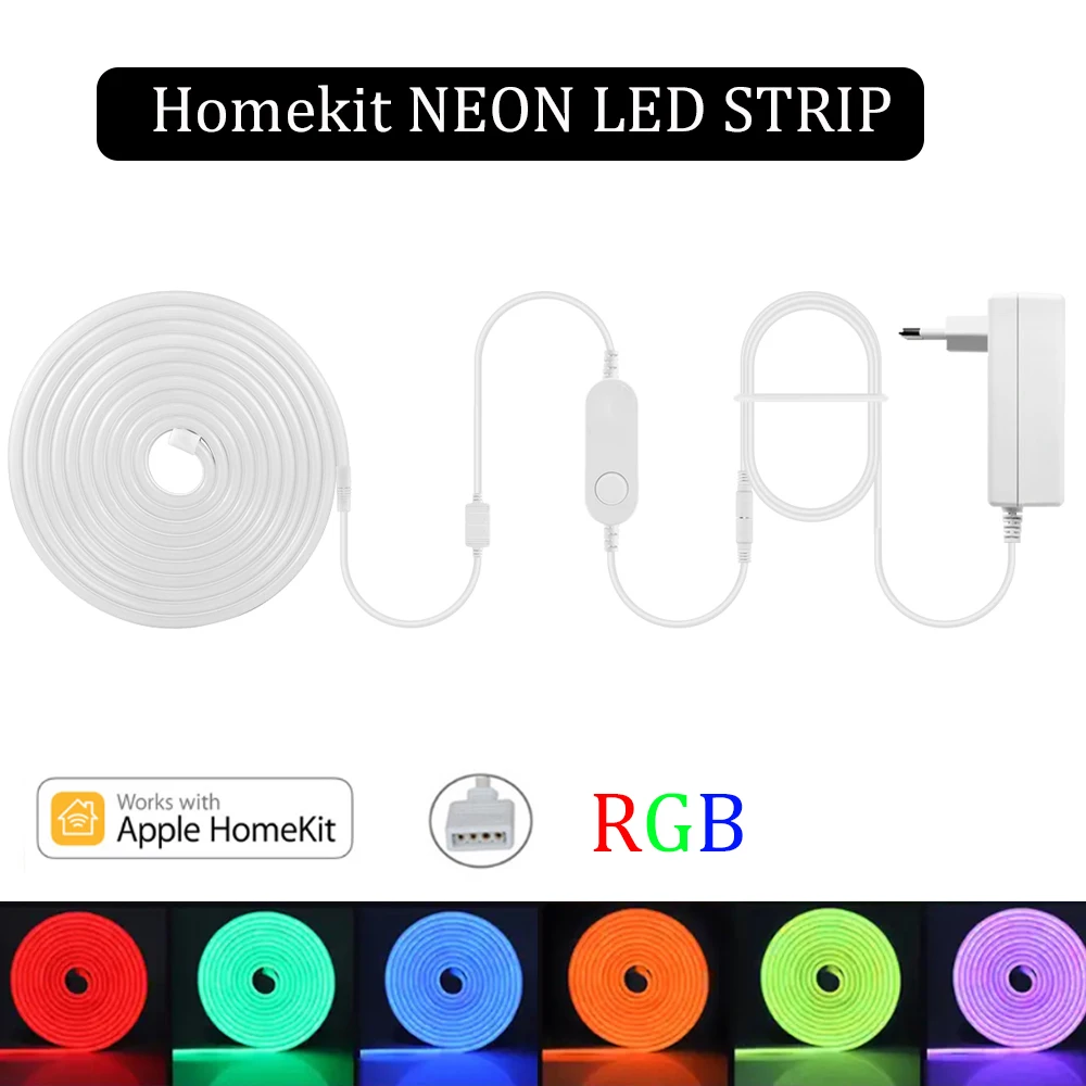 

Неоновая RGB Светодиодная лента Homekit, водонепроницаемая трубка с регулируемой яркостью, 12 В постоянного тока, с голосовым управлением, 1 м, 2 м, 3 м, 4 м, 5 м