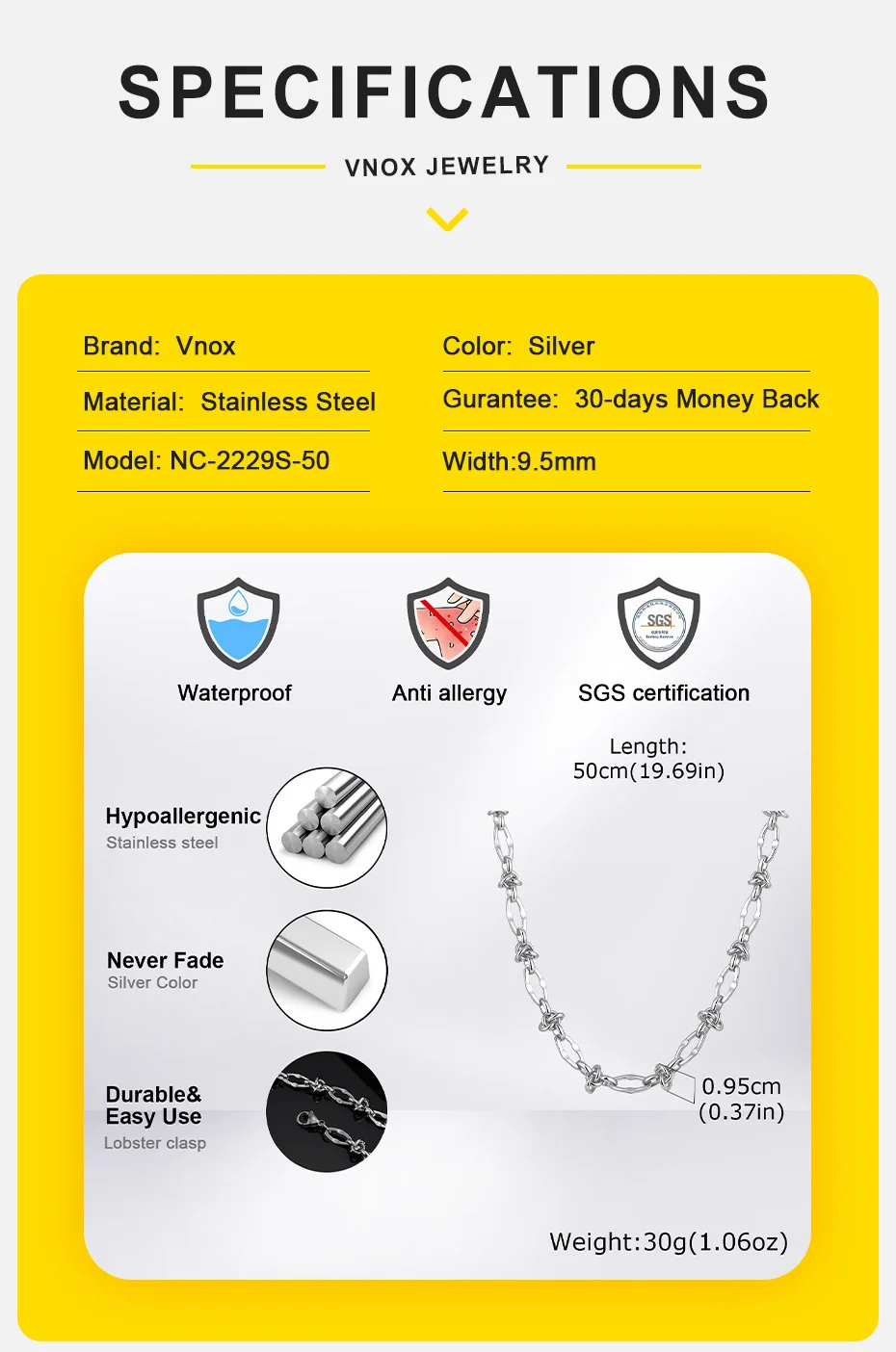 Vnox Persönlichkeit Thorn Knot Links Halsketten für Männer Frauen, Unisex Edelstahl Geometrische Kette Kragen, Kein Verblassen Unregelmäßige Halsband – Detail 4