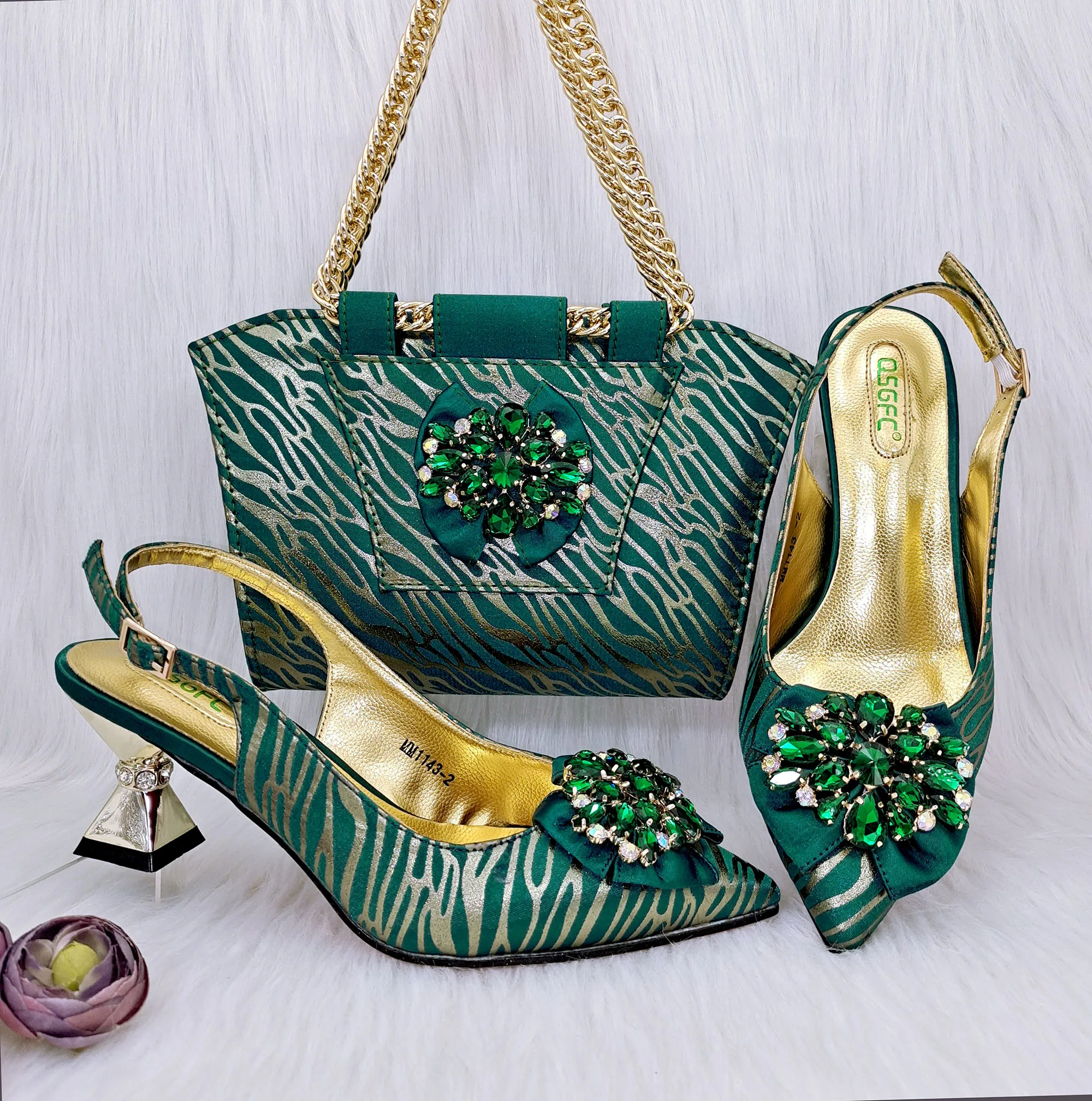 

doershow African fashion Italian Shoes And Bag Sets For Evening Party With Stones GREEN Italian Handbags Match Bags! SRF1-1