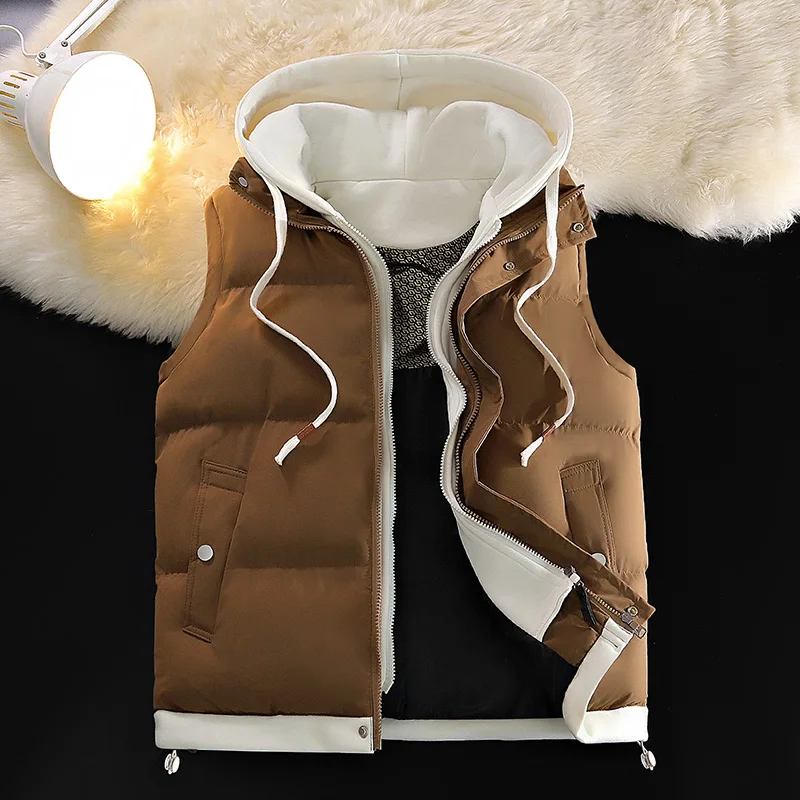 Down Cotton Vest men down vests down jacket mens jacket Male Autumn Winter Middle School Students Loose Brand Fashion Trend Thickened Waistcoat Cotton-padded Jacket
