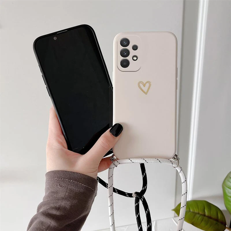 Crossbody Lanyard Silicone Phone Case For Samsung Galaxy A53 A52 A52S A73 A33 A72 A32 4G 5G A51 A71 A12 A31 A22 Love Heart Cover — view 4