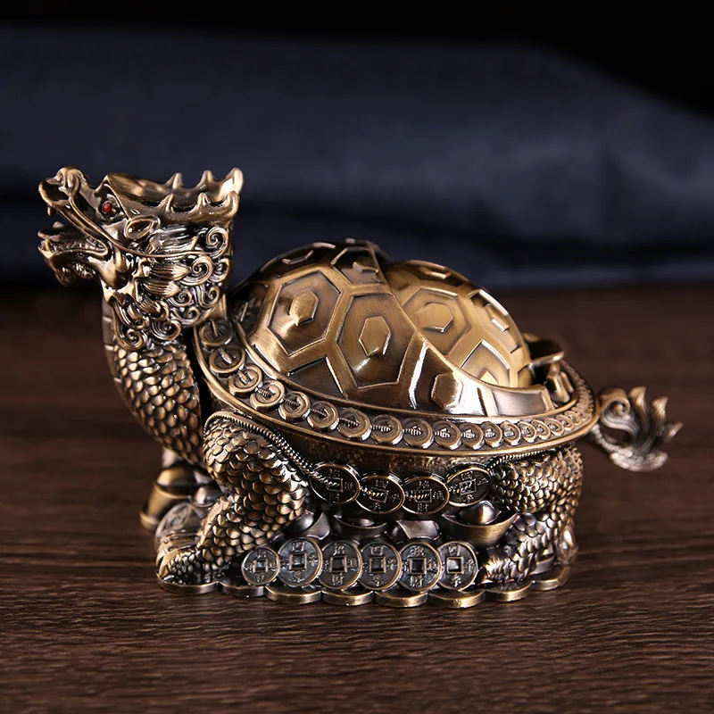 European Retro Dragon Turtle Ashtray Creative Trend Spherical With Cover Metal Ashtray Multi Functional Office Home Decoration 2