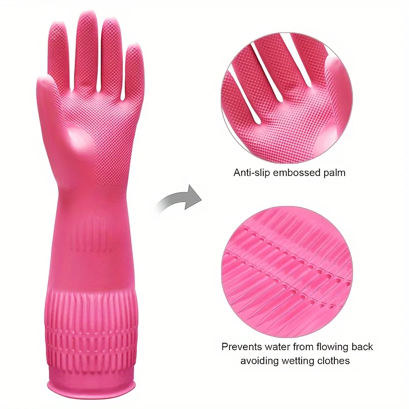 Cleaning Gloves 1 Pair Premium Household Waterproof Kitchen Dishwashing Non-Slip Durable Laundry Cleaning Supplies Tools 2