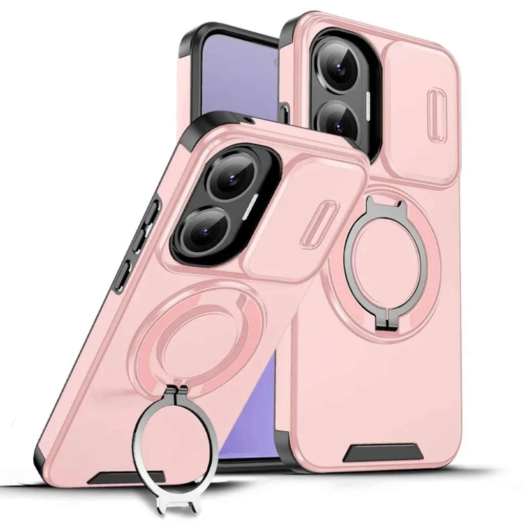 Shockproof Armor Phone Case with Magnetic Ring Holder and Kickstand - Hard PC Protective Cover